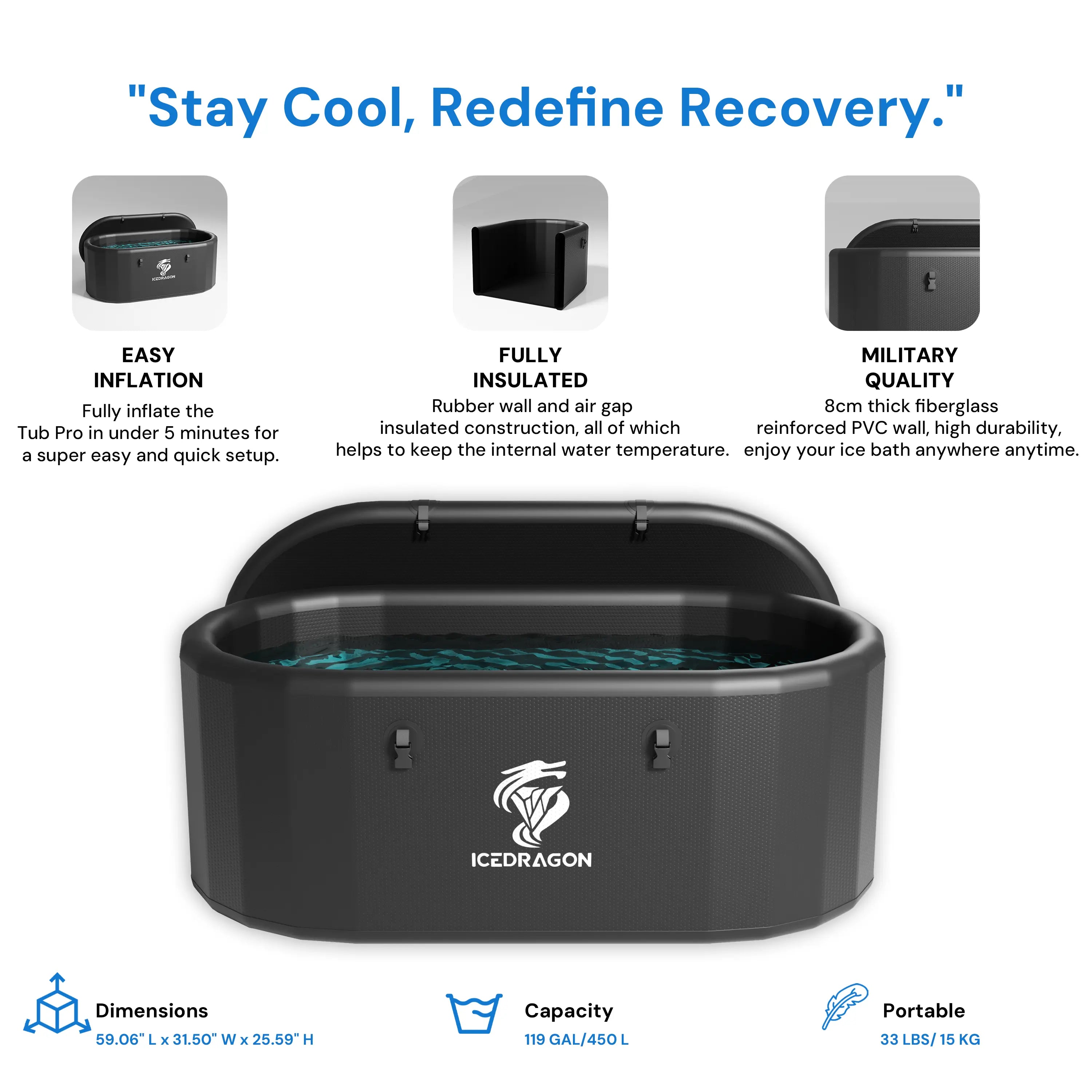 Icedragon Cold Plunge Tub Pro with 1.5HP Smart Water Chiller