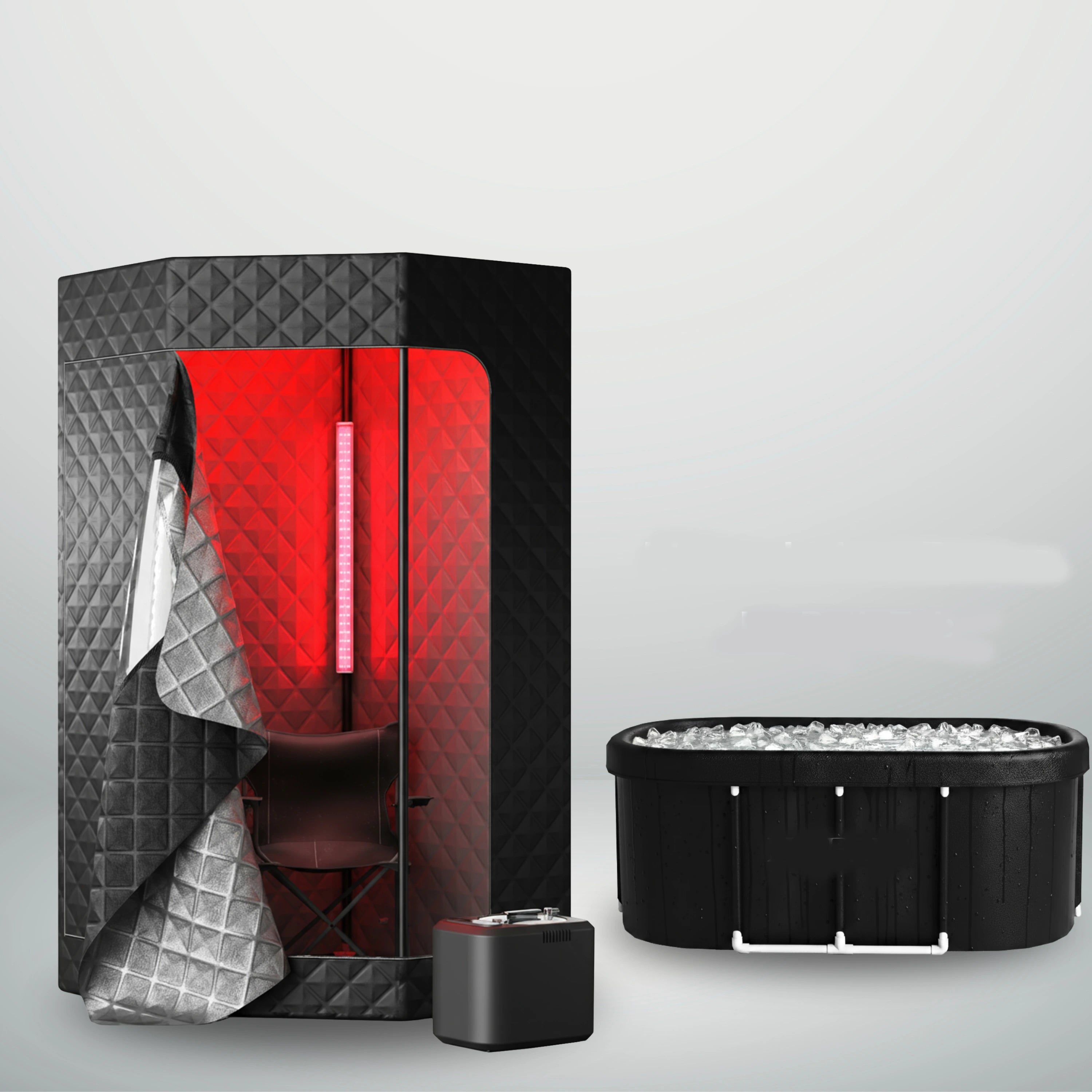Steam Sauna with Red Light and Tub
